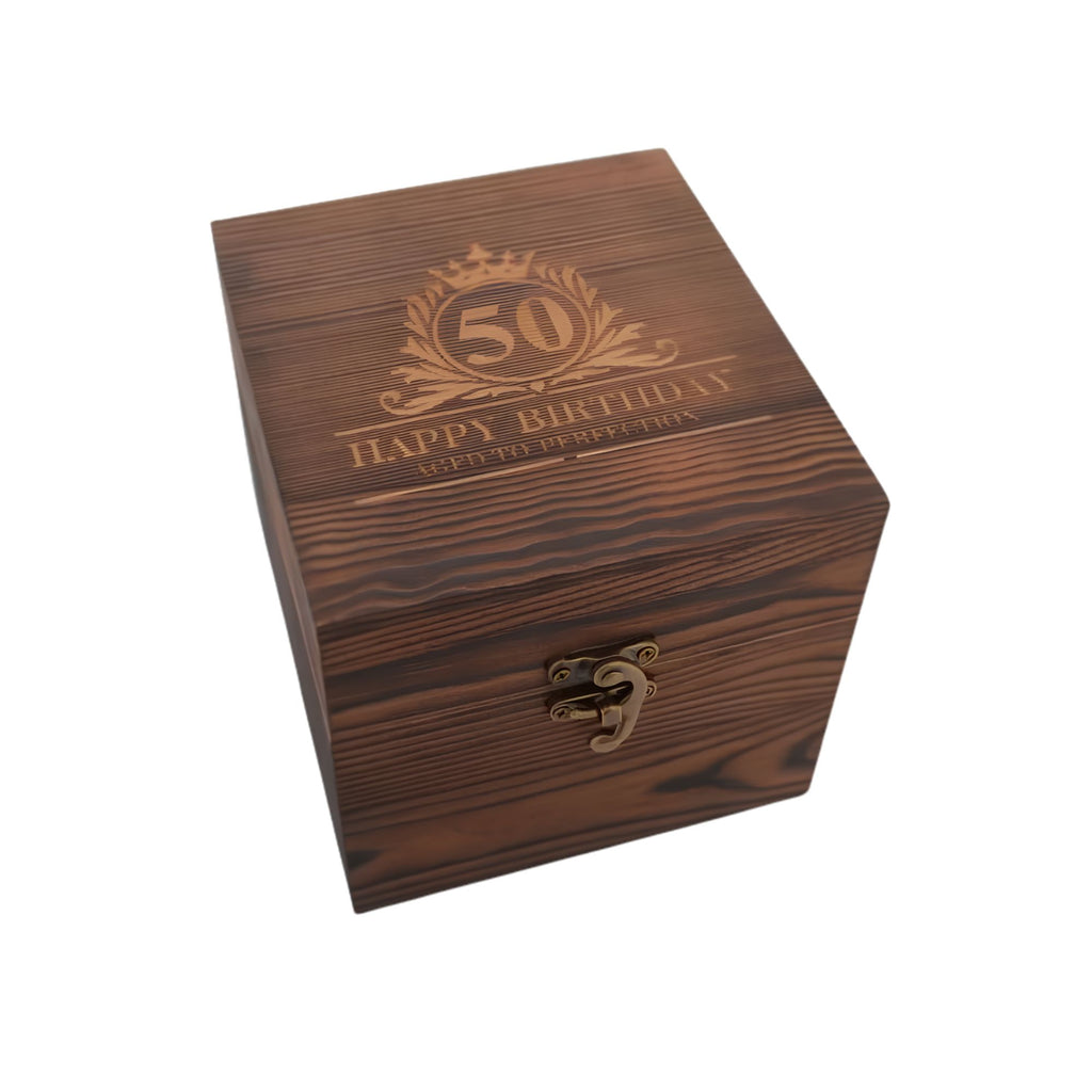 50th Happy Birthday wooden gift box front view