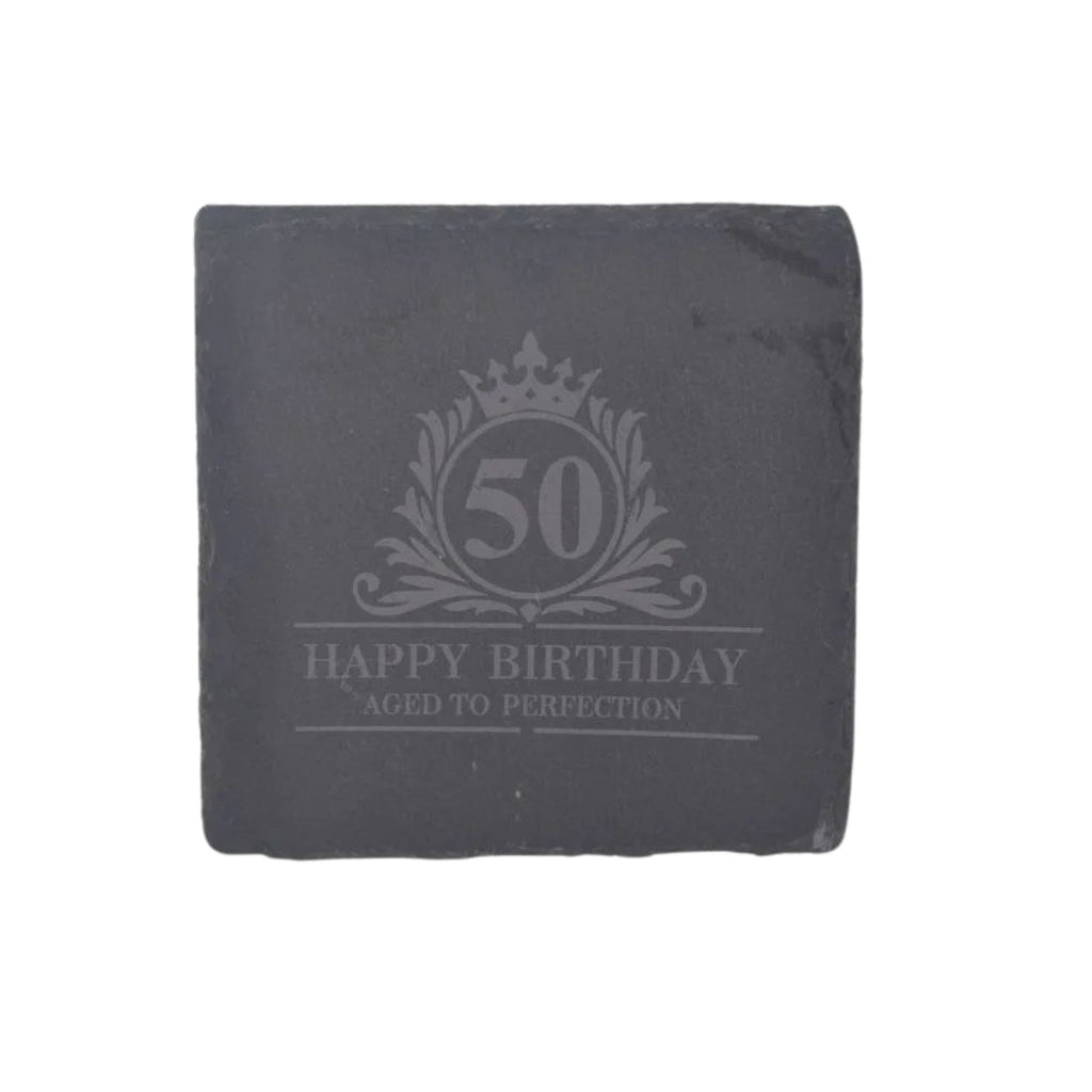 50th Happy Birthday slate coaster