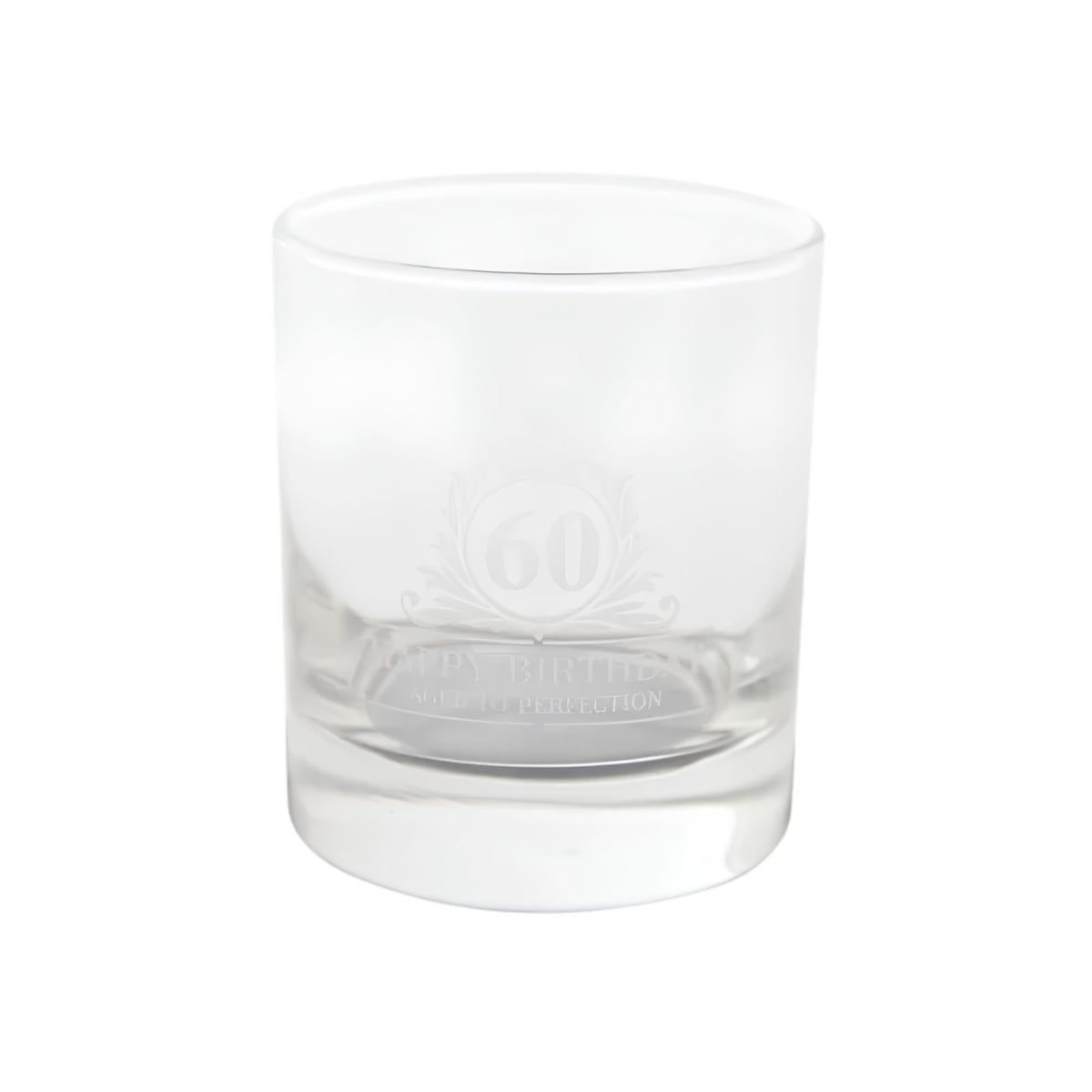 60th Happy Birthday glass, front view