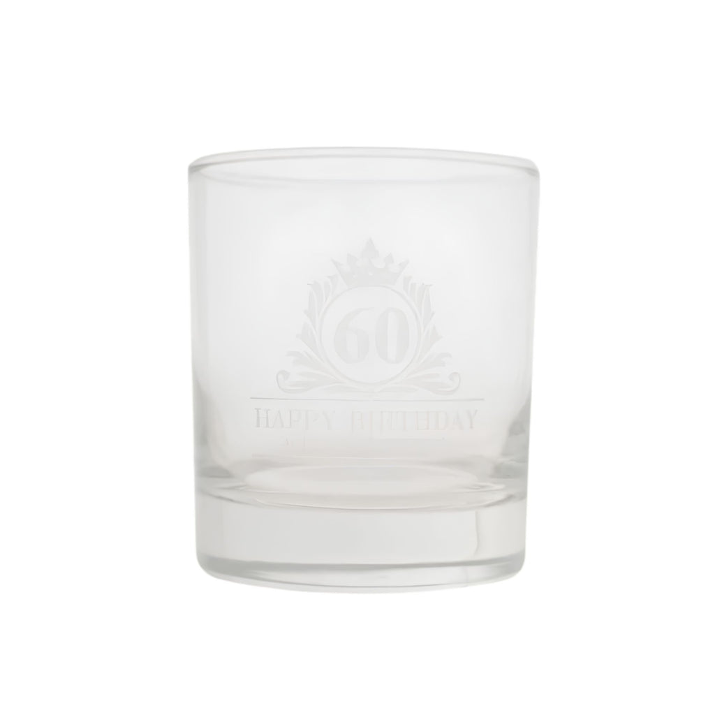 60th Happy Birthday glass, side view