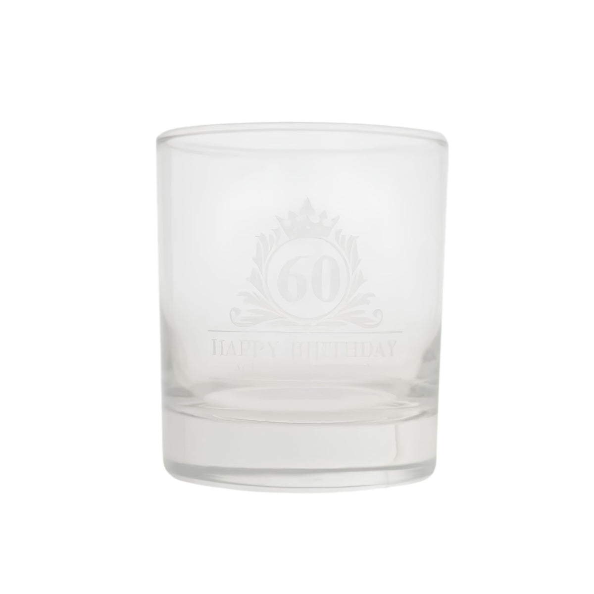 60th Happy Birthday glass, side view