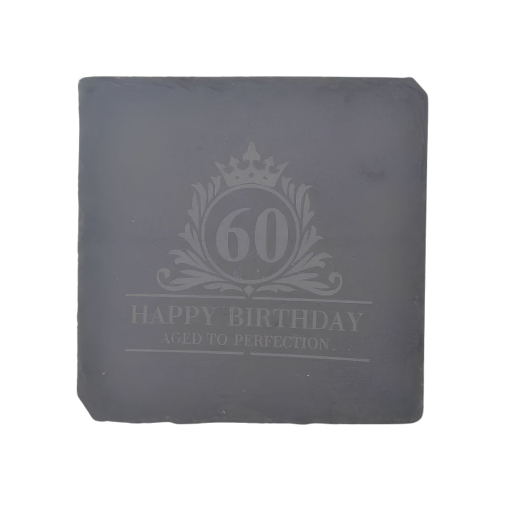60th Happy Birthday slate coaster