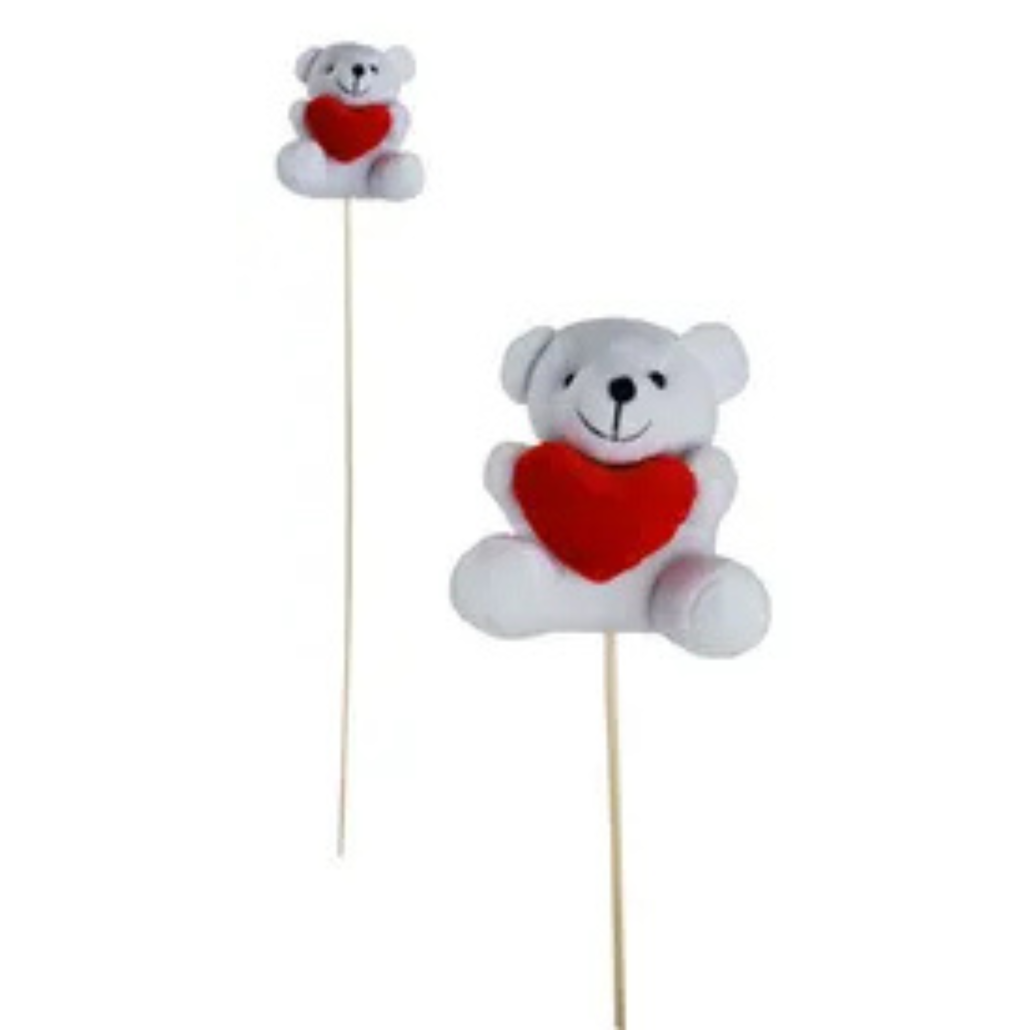WHITE TEDDY BEAR <br> WITH HEART ON A STICK <br> 10CM