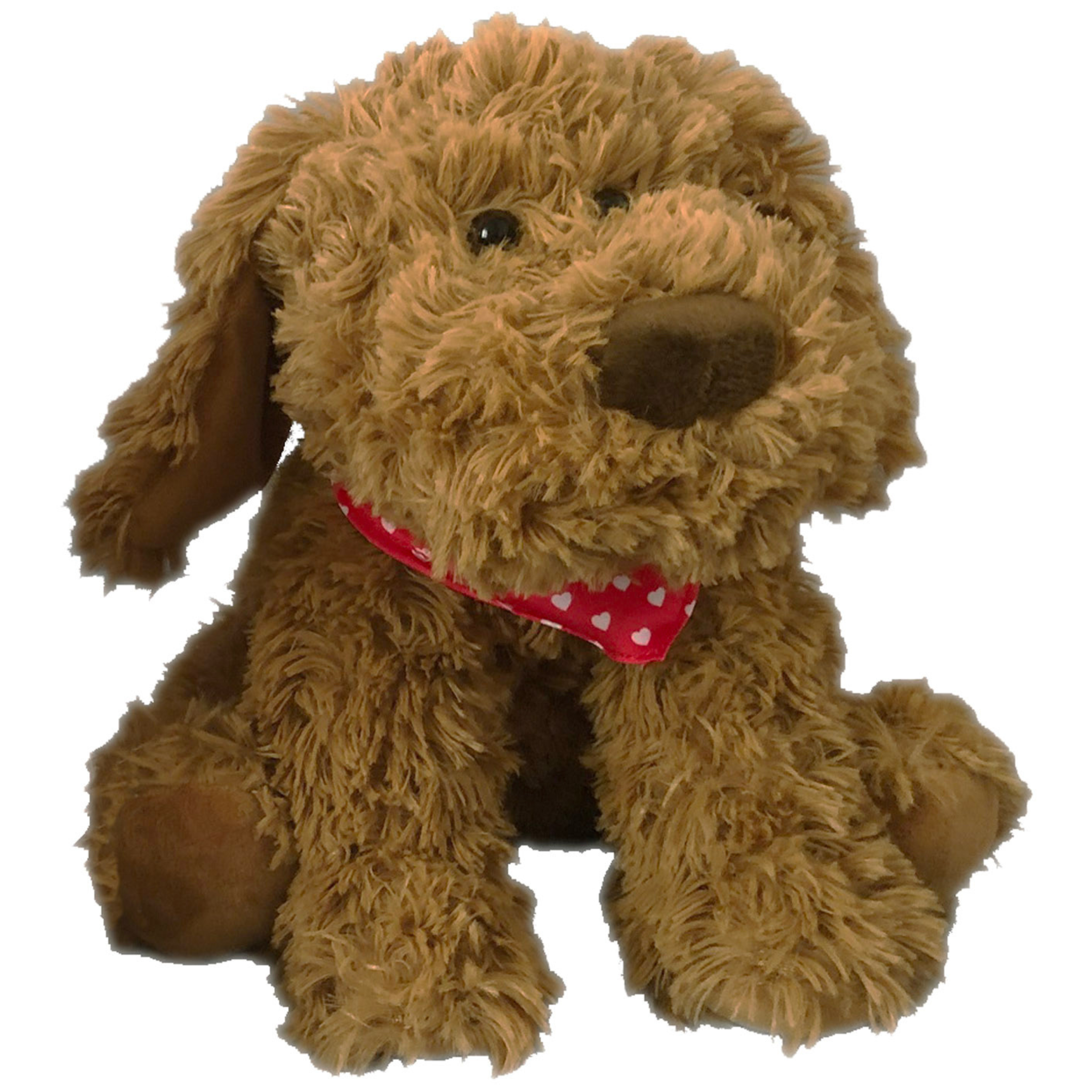 BROWN STUFFED DOG<br>WITH HEART SCARF<br>MAX - 23CM