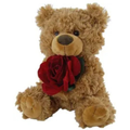 BROWN TEDDY BEAR <br>WITH RED ROSE<br>TILLY - 24CM