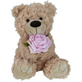 BEIGE TEDDY BEAR <br>WITH PINK ROSE<br>TILLY - 24CM