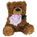 BROWN TEDDY BEAR <br>WITH PINK ROSE<br>TILLY - 24CM