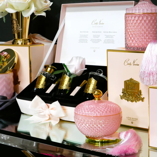 Round Art Deco Candle <br> Pink & Gold - Pink Champagne <br> GML30002