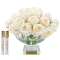 Centrepiece Square Base Vase - Blush Rose Buds with Gold Badge