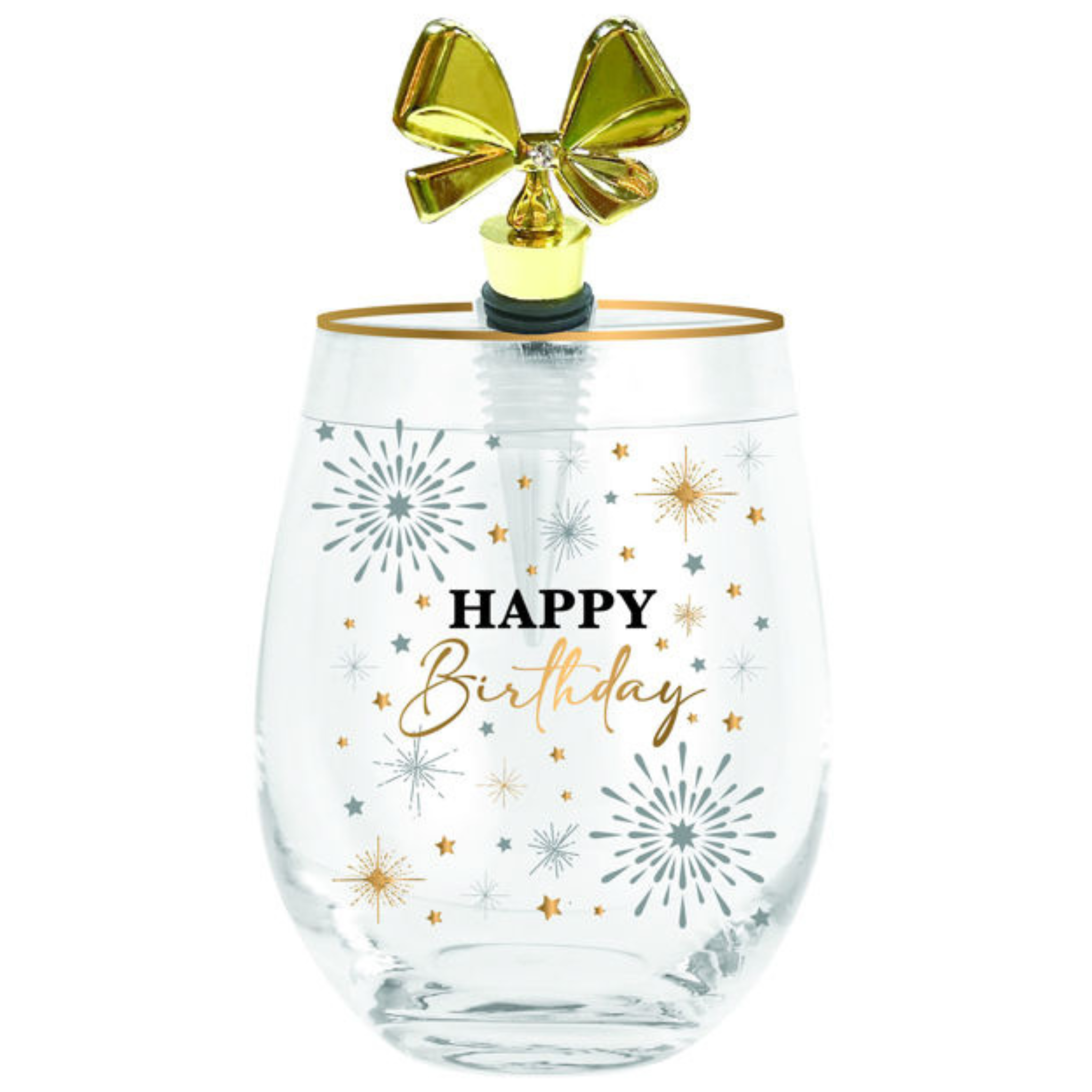 HAPPY BIRTHDAY CHEERS <br> STEMLESS WITH STOPPER
