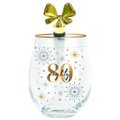 80TH BIRTHDAY GLASS CHEERS  STEMLESS WITH STOPPER