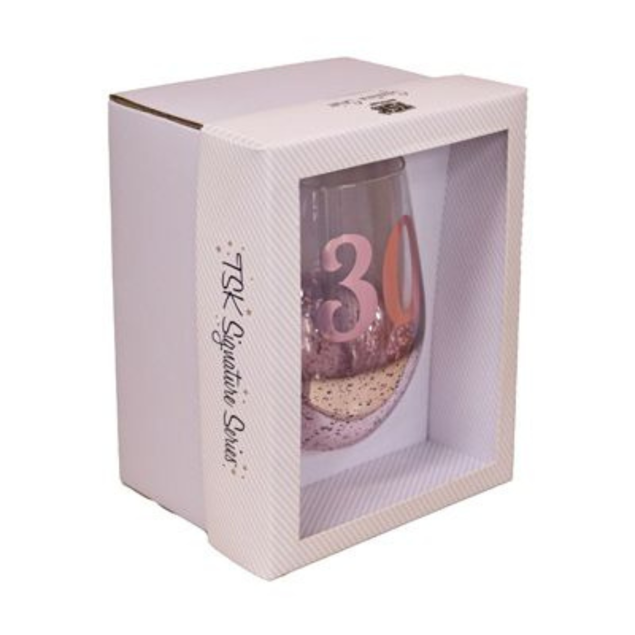 30TH BIRTHDAY <br> STEMLESS WINE GLASS <br>PINK METAGLITZ