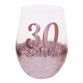 30TH BIRTHDAY <br> STEMLESS WINE GLASS <br>PINK METAGLITZ