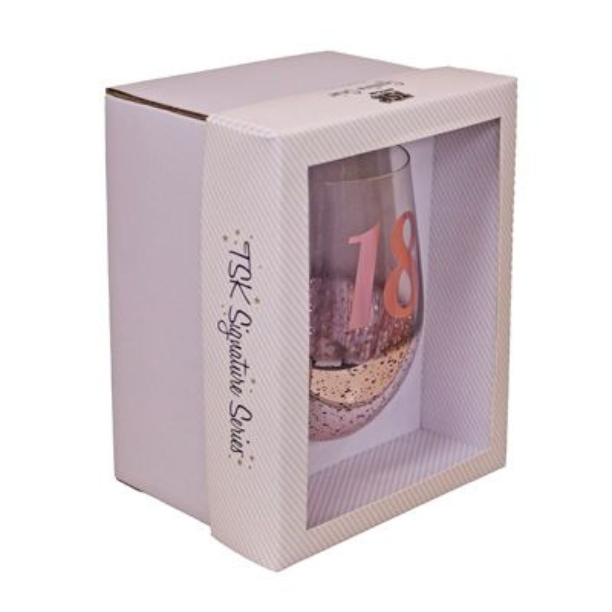 18TH BIRTHDAY <br> STEMLESS WINE GLASS <br>PINK METAGLITZ