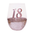 18TH BIRTHDAY <br> STEMLESS WINE GLASS <br>PINK METAGLITZ
