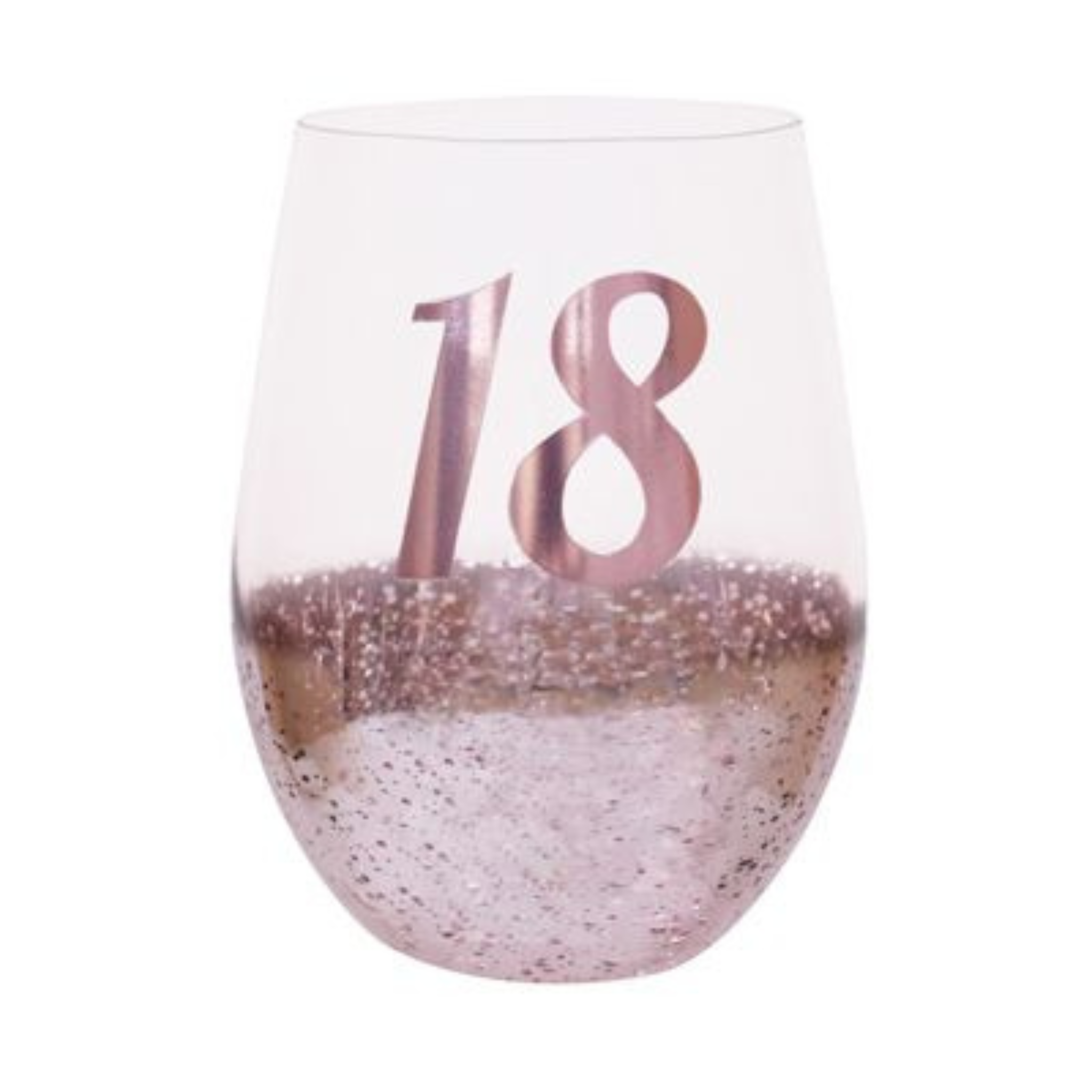 18TH BIRTHDAY <br> STEMLESS WINE GLASS <br>PINK METAGLITZ