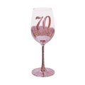 70TH BIRTHDAY <br> WINE GLASS <br> PINK METAGLITZ