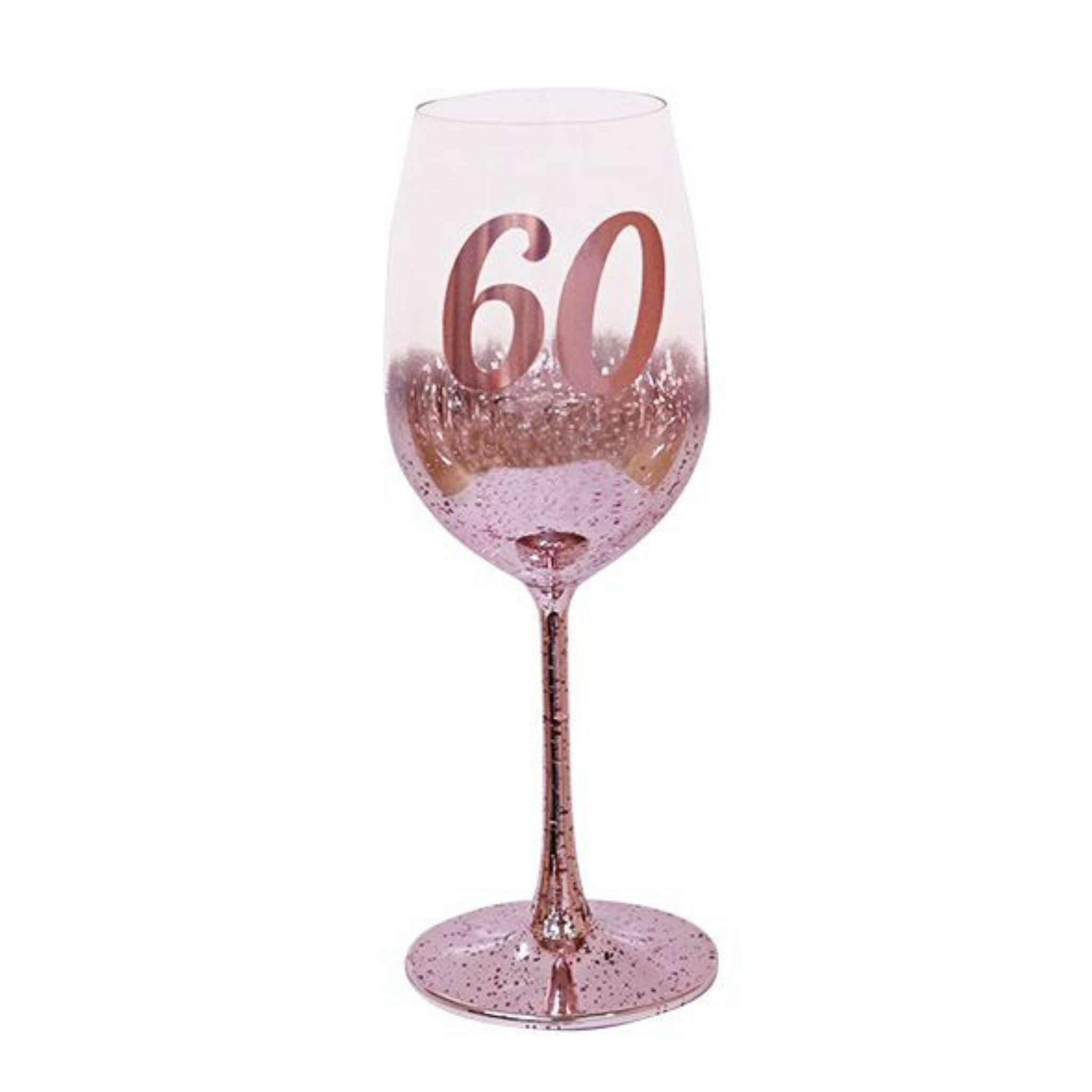 60TH BIRTHDAY <br> WINE GLASS <br> PINK METAGLITZ
