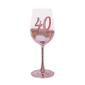 40TH BIRTHDAY <br> WINE GLASS <br> PINK METAGLITZ