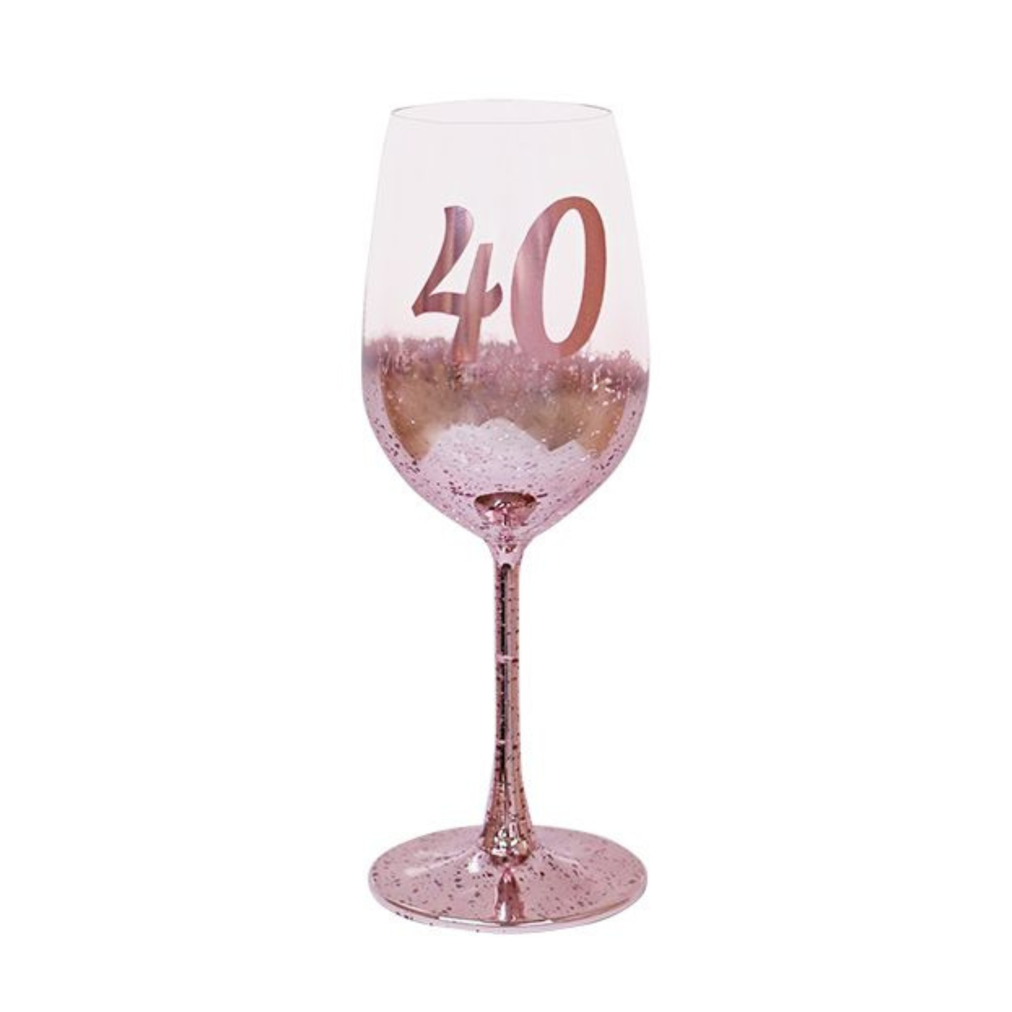 40TH BIRTHDAY <br> WINE GLASS <br> PINK METAGLITZ