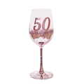 50TH BIRTHDAY <br> WINE GLASS <br> PINK METAGLITZ