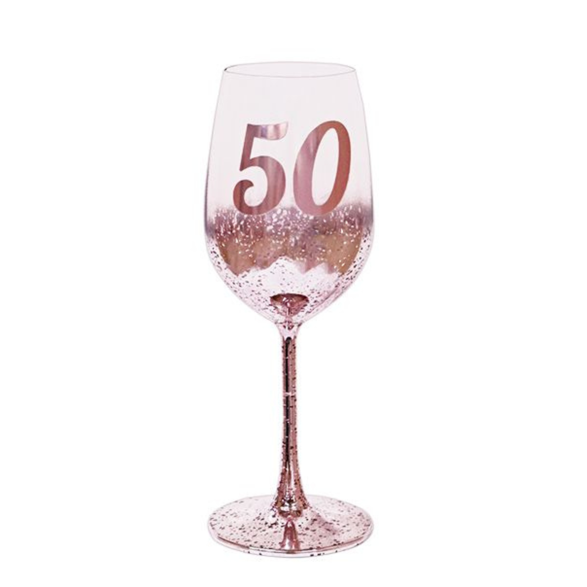 50TH BIRTHDAY <br> WINE GLASS <br> PINK METAGLITZ