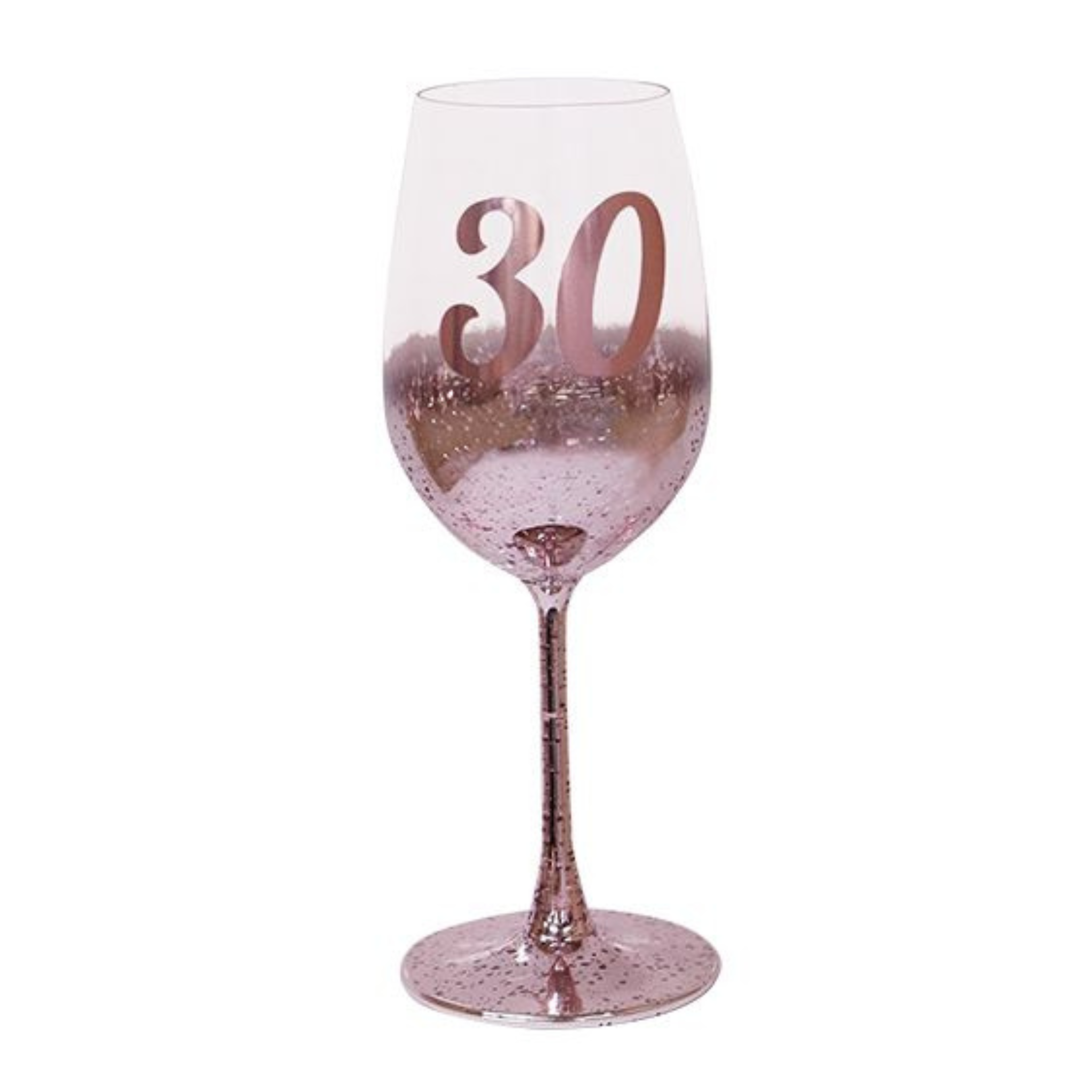 30TH BIRTHDAY <br> WINE GLASS <br> PINK METAGLITZ