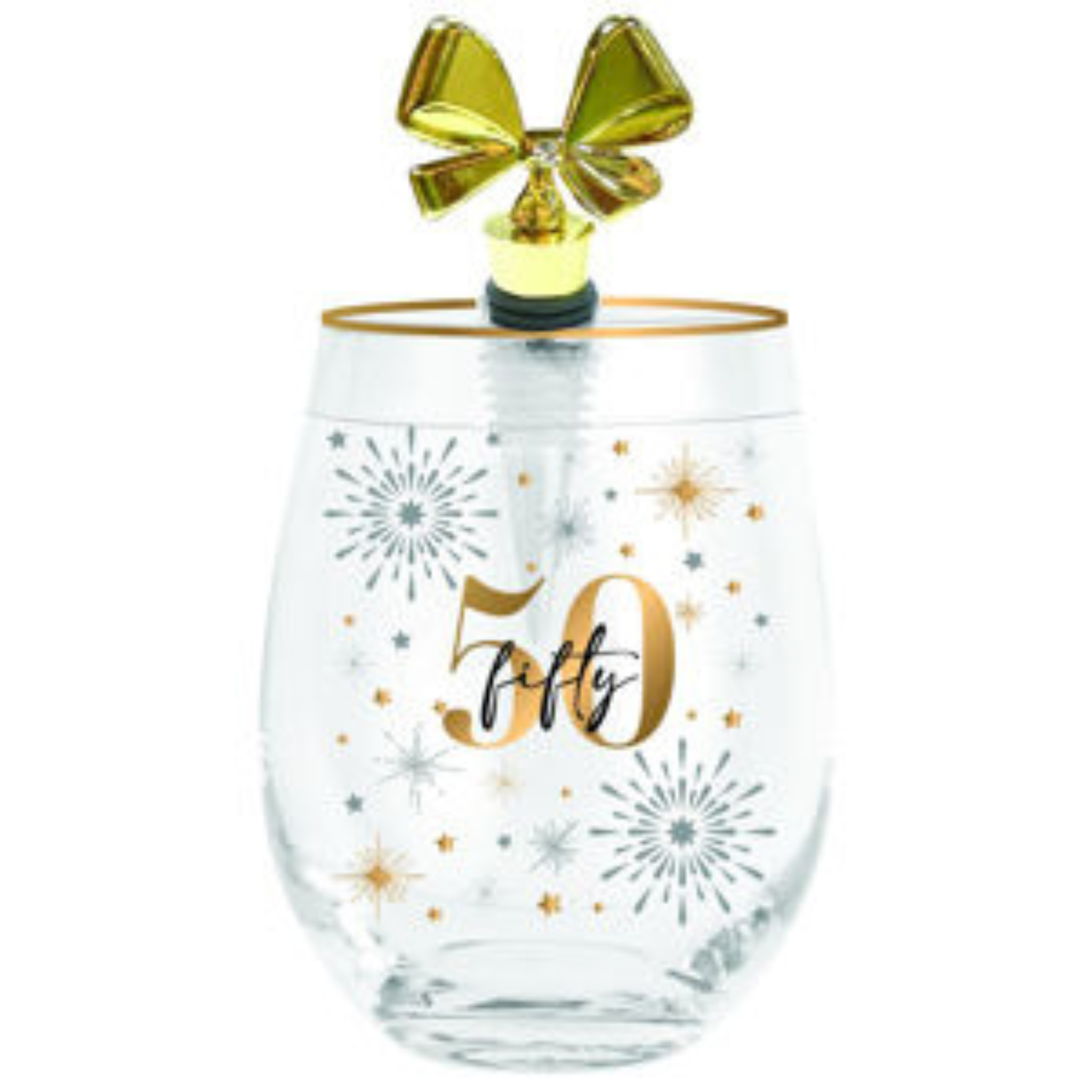 50TH BIRTHDAY GLASS CHEERS  STEMLESS WITH STOPPER