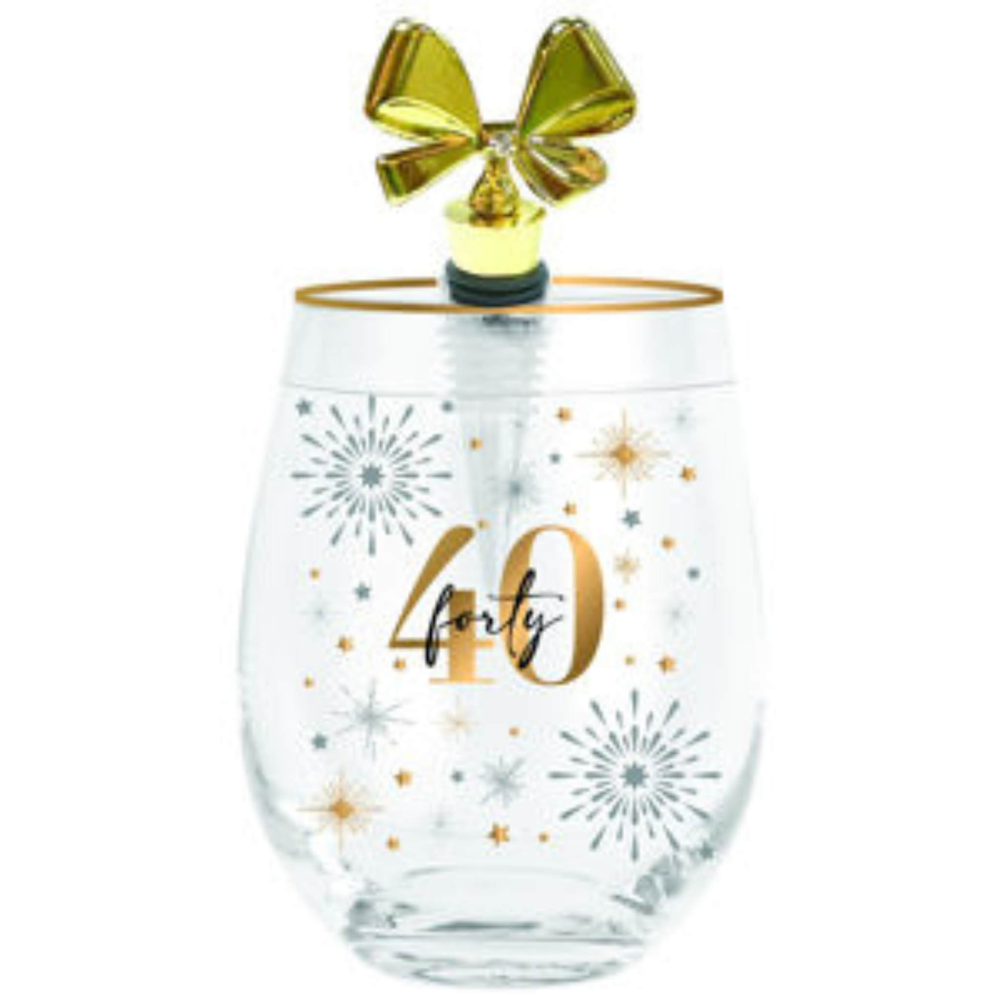 40TH BIRTHDAY GLASS CHEERS  STEMLESS WITH STOPPER