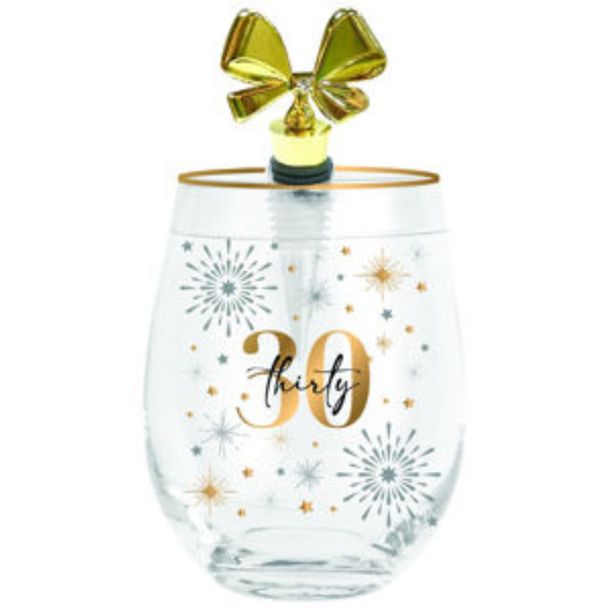 30TH BIRTHDAY GLASS CHEERS  STEMLESS WITH STOPPER