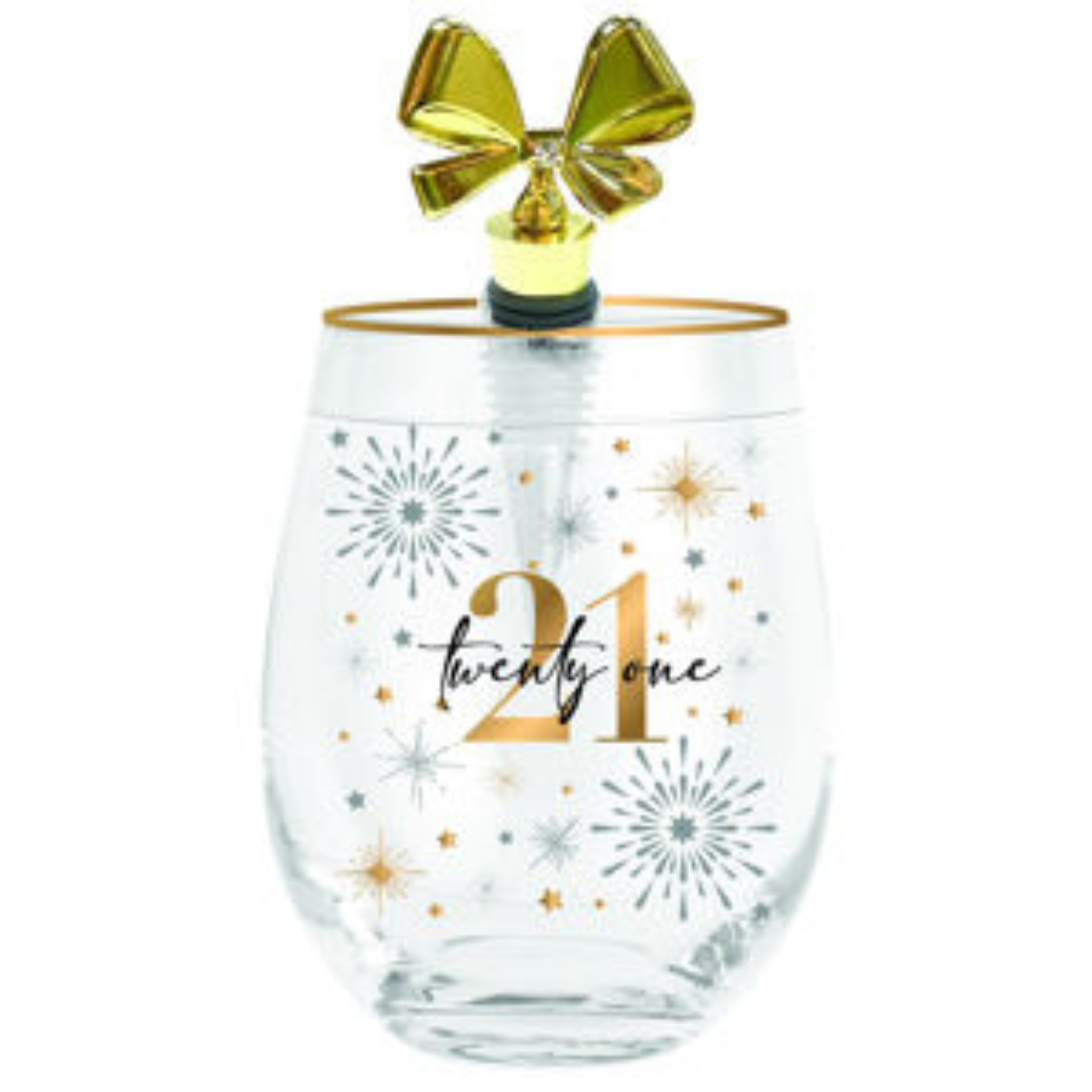 21ST BIRTHDAY GLASS CHEERS  STEMLESS WITH STOPPER