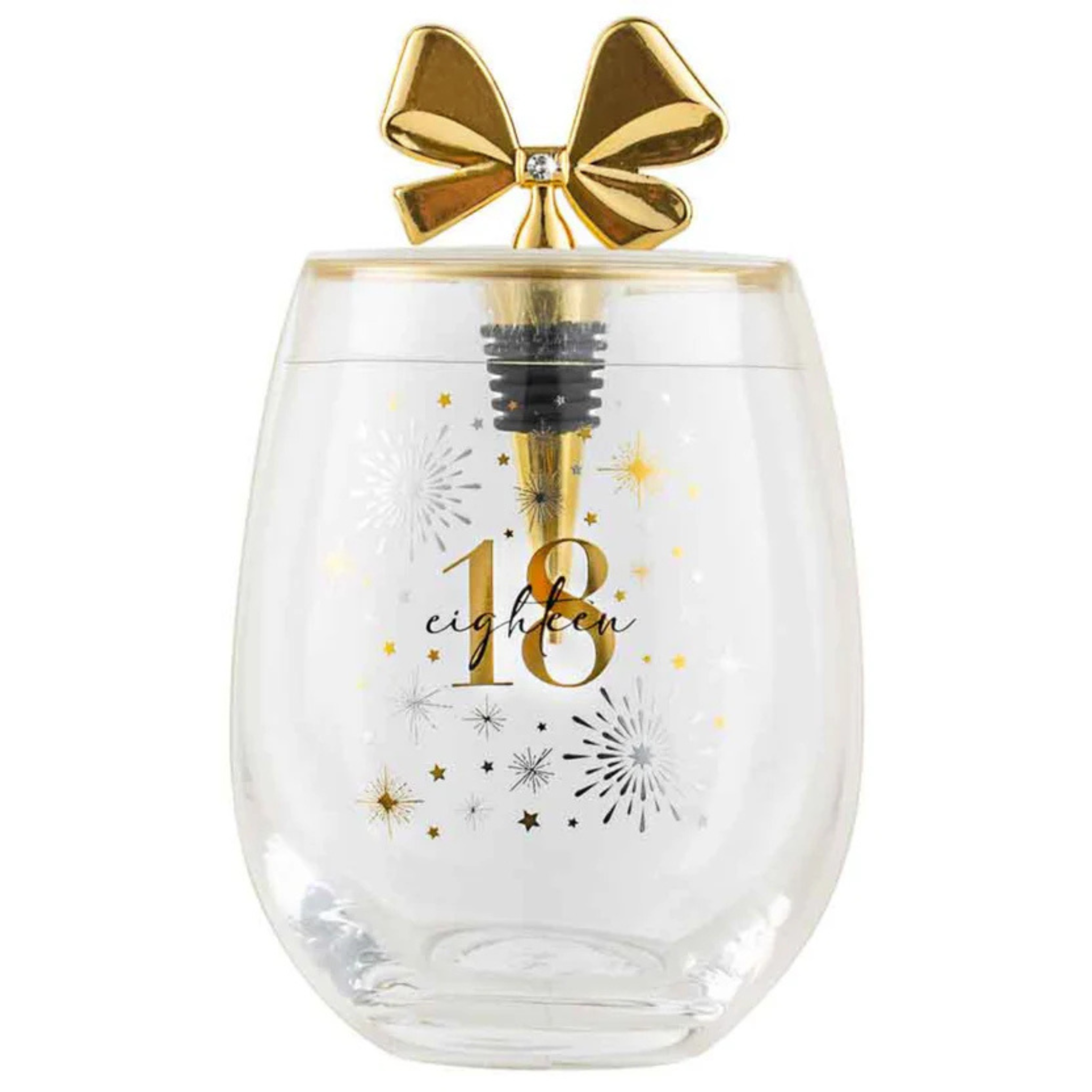 18TH BIRTHDAY GLASS CHEERS  STEMLESS WITH STOPPER