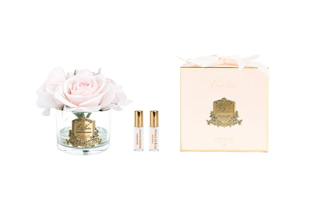 Côte Noire Five Rose French Pink Clear Glass Gold Crest
