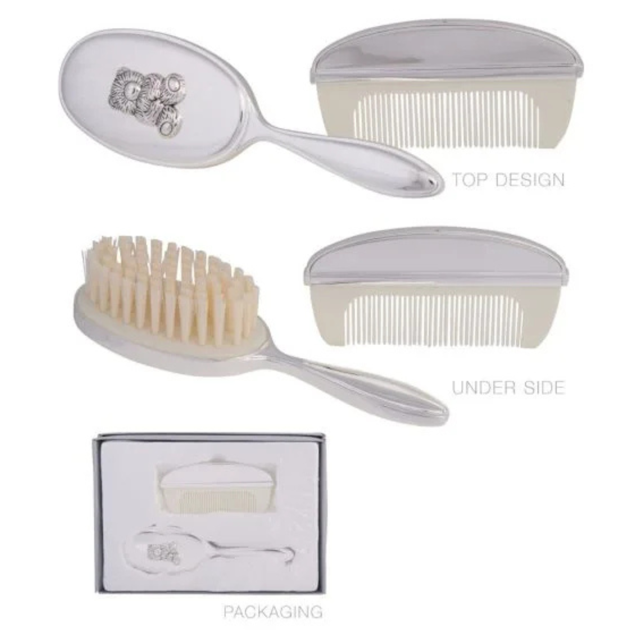 SILVER BEAR BRUSH & COMB SET
