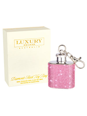 Diamonte Flask Key Ring - Pink