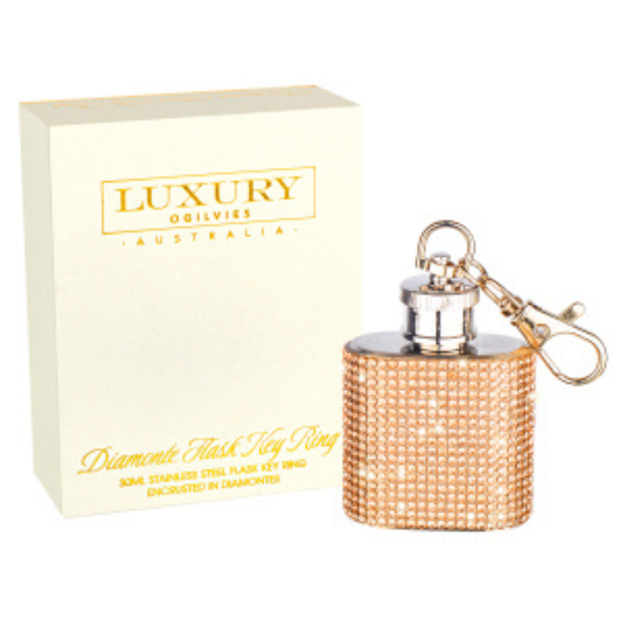Diamonte Flask Key Ring - Rose