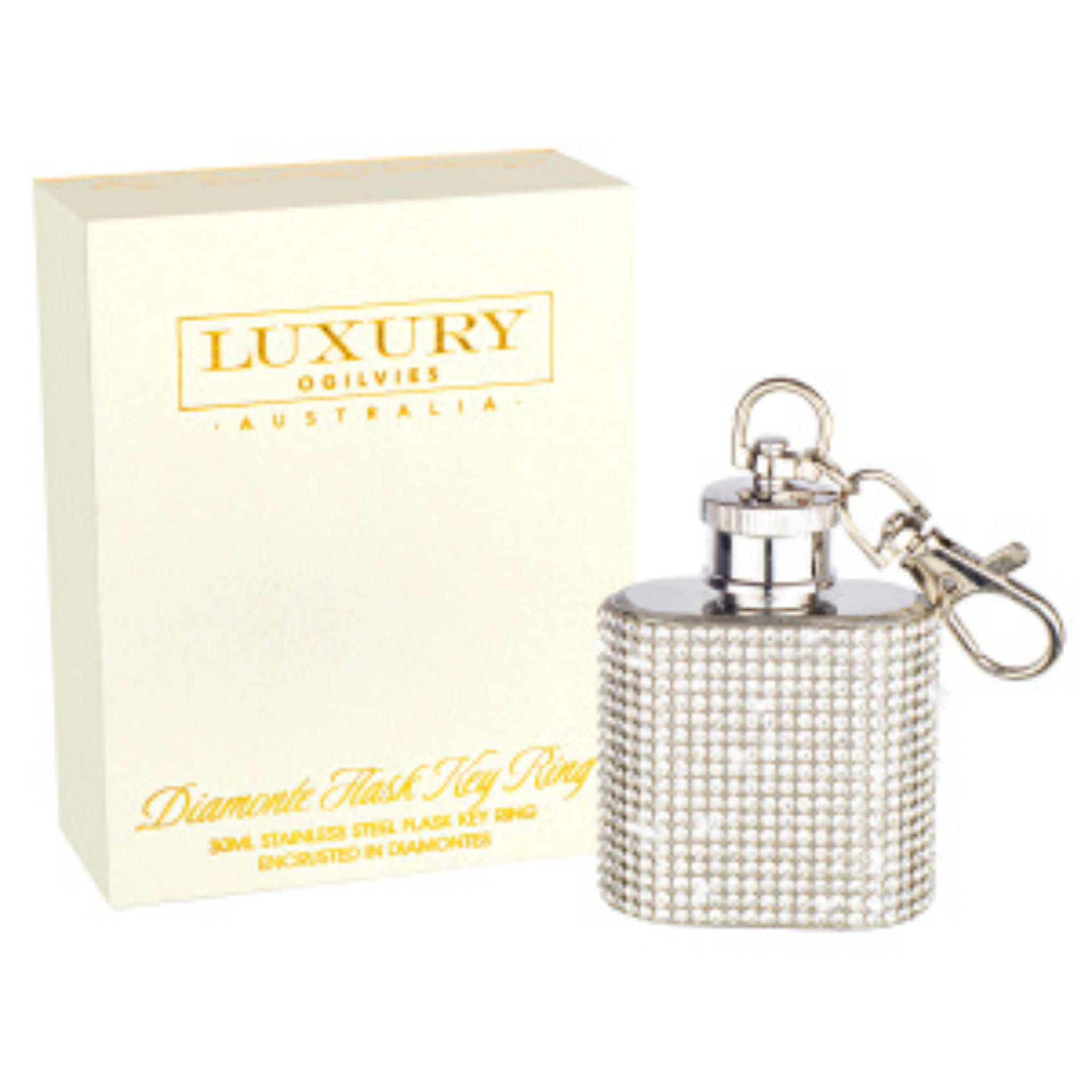 Diamonte Flask Key Ring - Silver