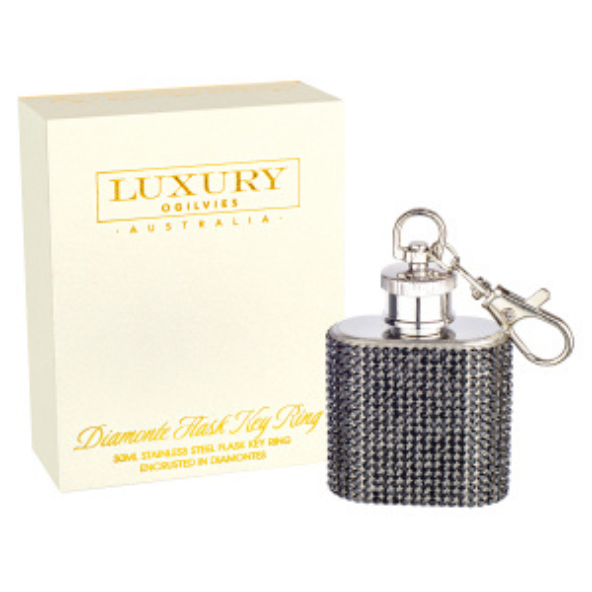Diamonte Flask Key Ring - Black