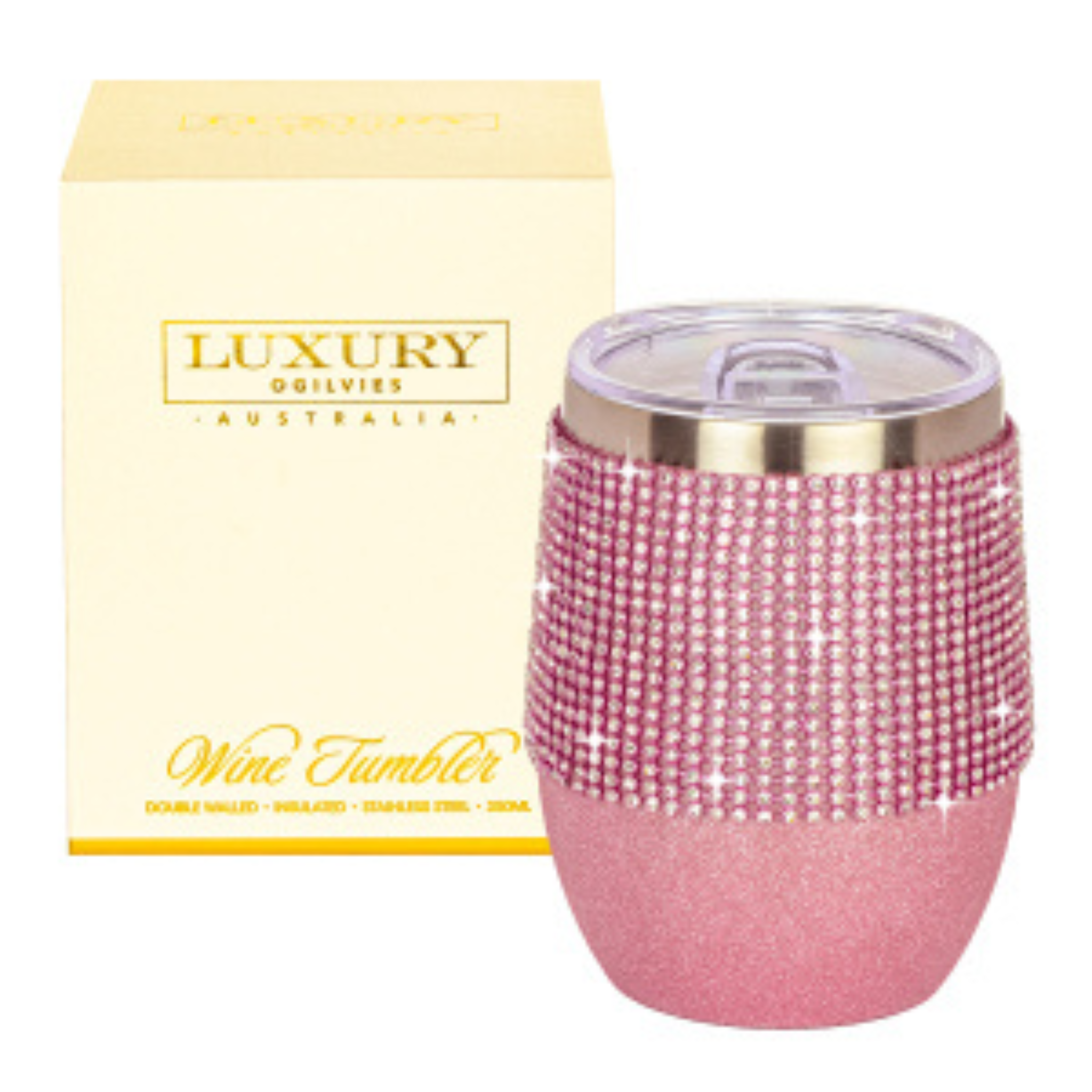 Diamonte Wine Tumbler/ Coffee Mug - Glitter Pink