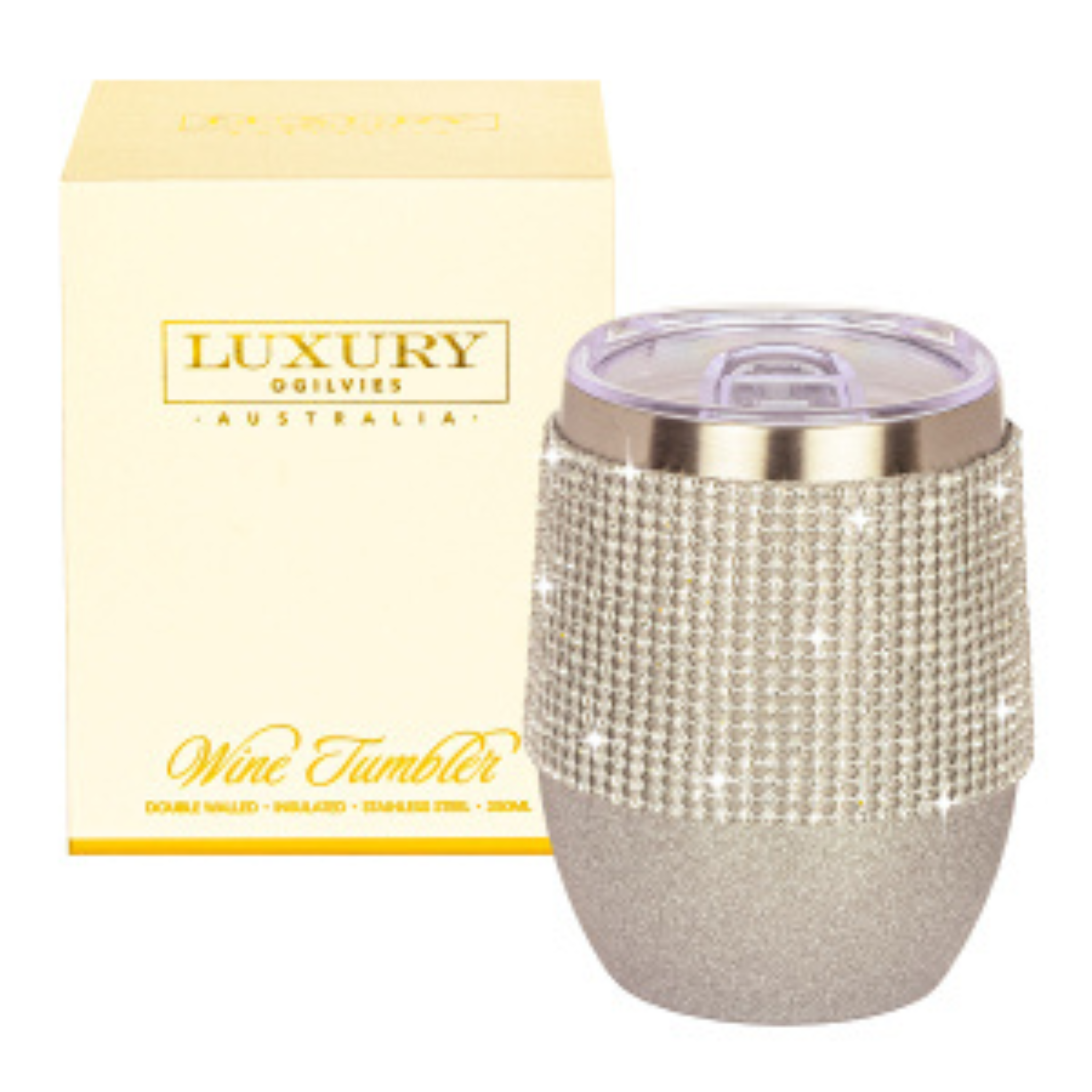 Diamonte Wine Tumbler/ Coffee Mug - Glitter Silver