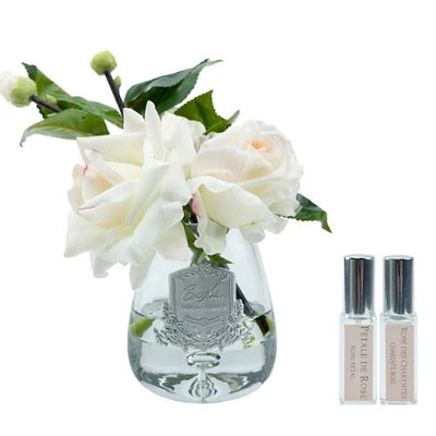 Côte Noire Tea Rose Bouquet Pink Blush in clear glass