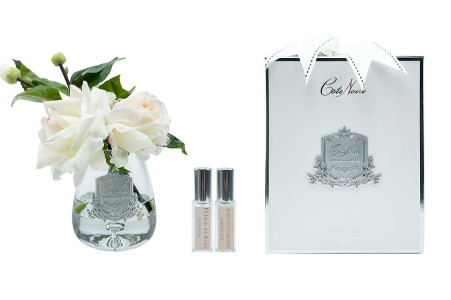 Côte Noire Tea Rose Bouquet Pink Blush in clear glass