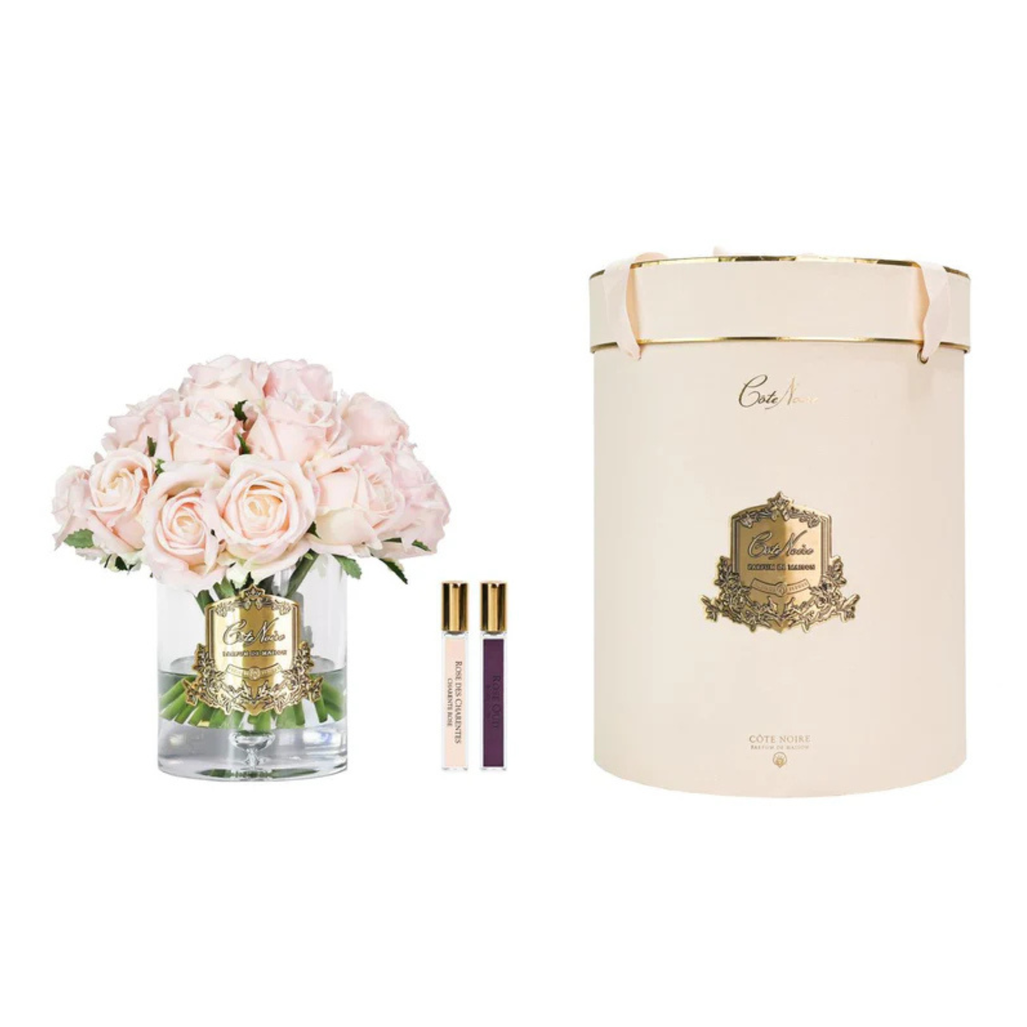 Grand Rose Bud Bouquet in clear glass - Champagne Pink