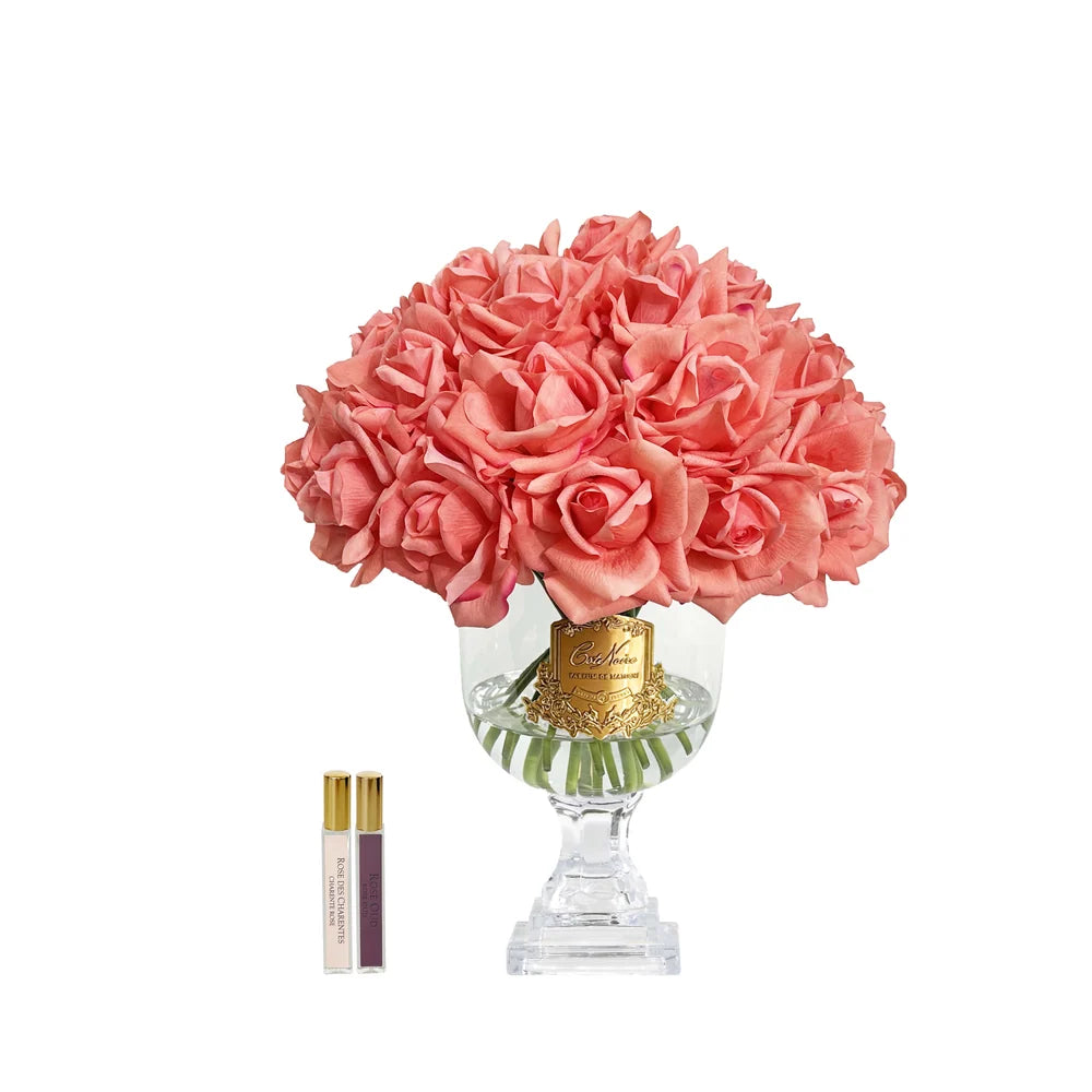 Côte Noire Versailles French Rose Bouquet - White Peach Gold Badge Clear Glass