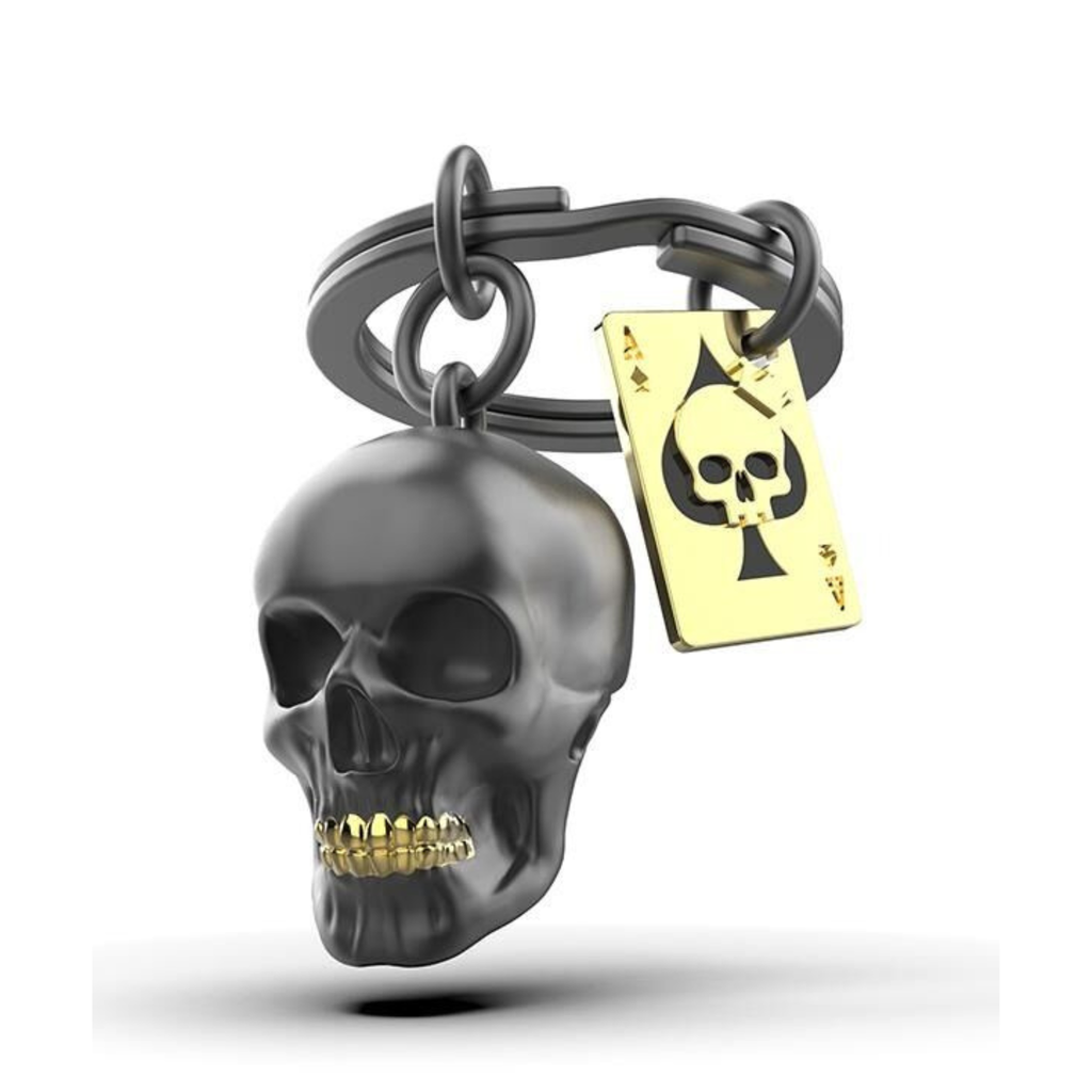 KEYCHAIN BLK SKULL & CARD