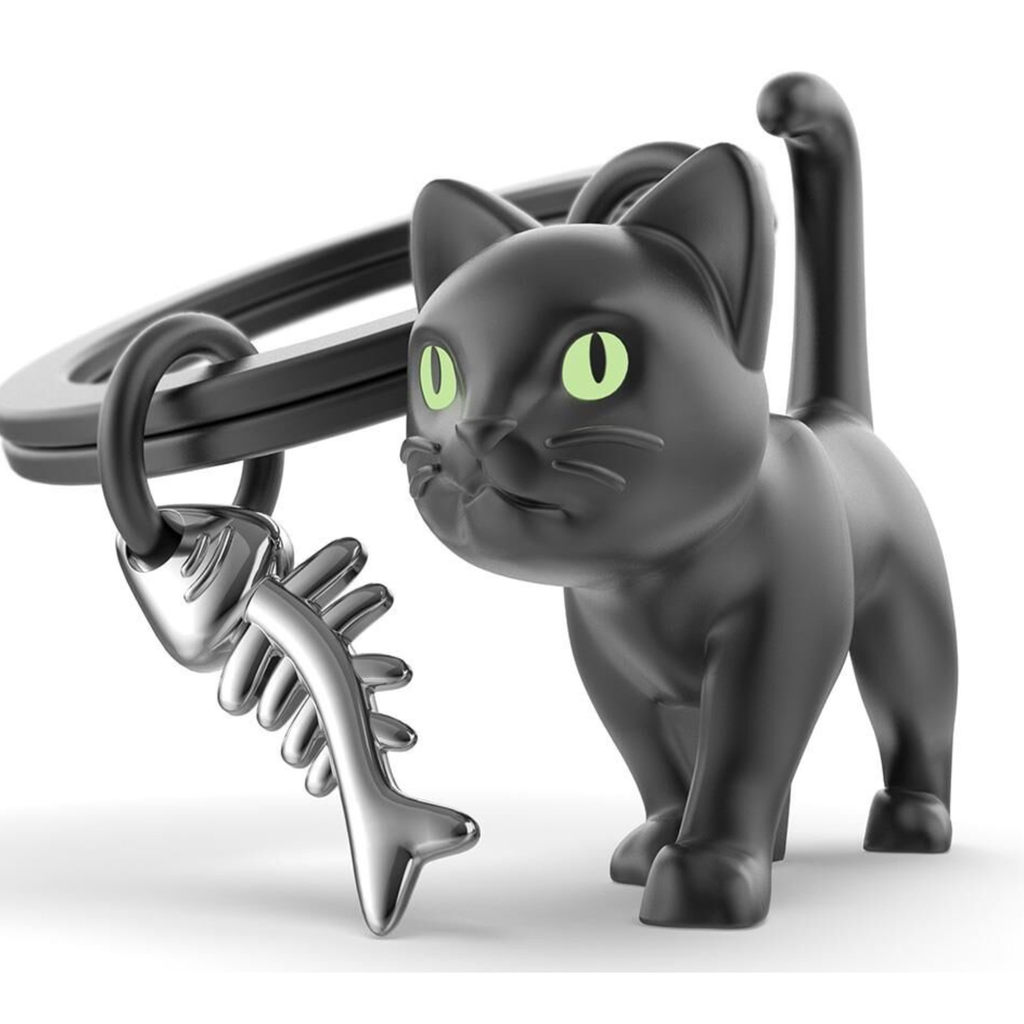 KEYCHAIN BLK CAT GLW IN DRK EYES