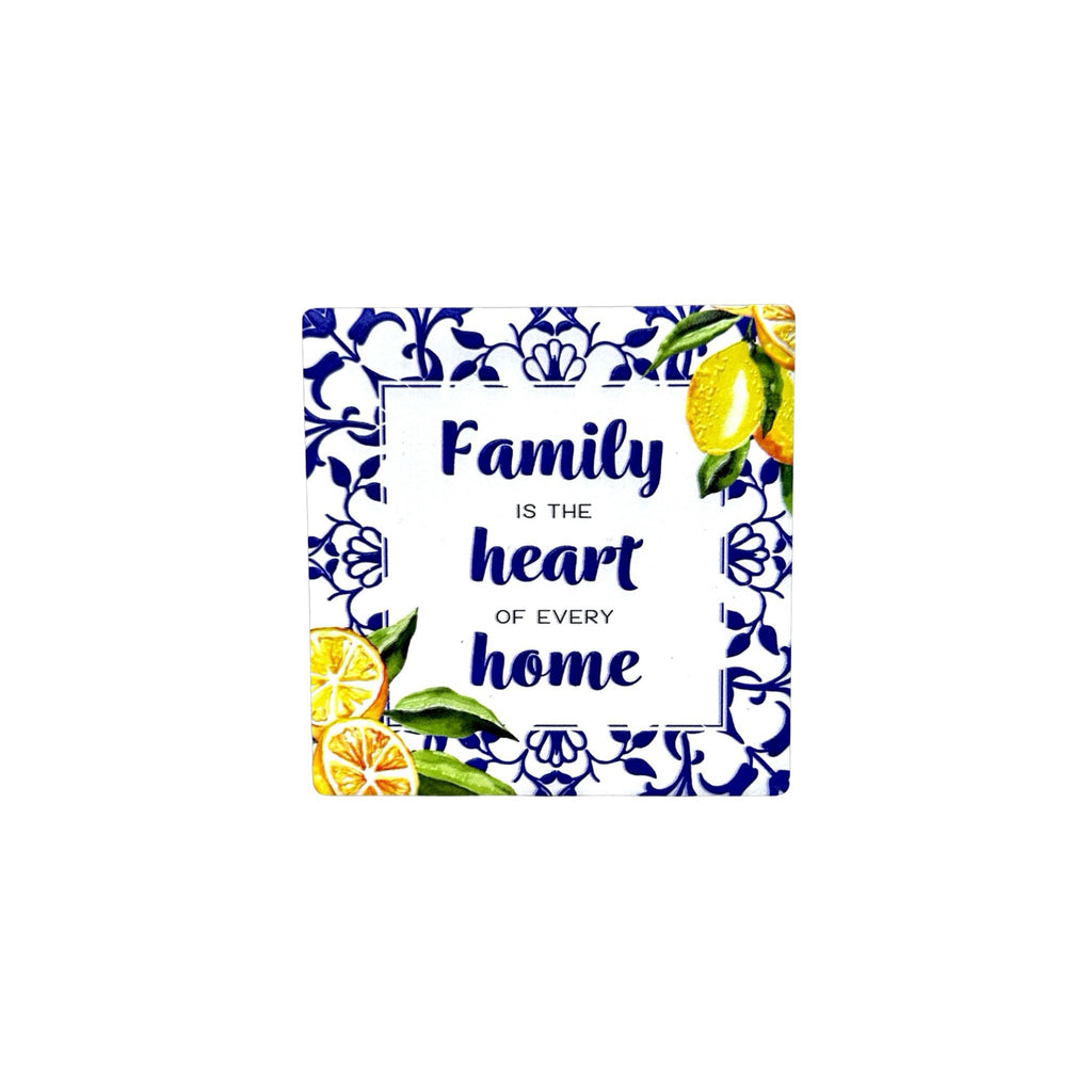 Amalfi ceramic verse magnet with etched Family, Heart, Home message