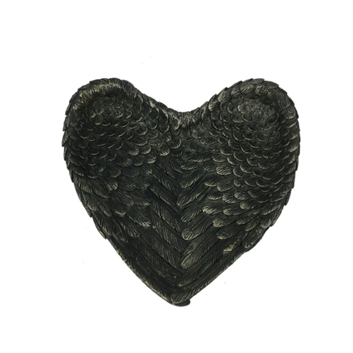 Heart shaped resin dish with angel wings, jewellery holder