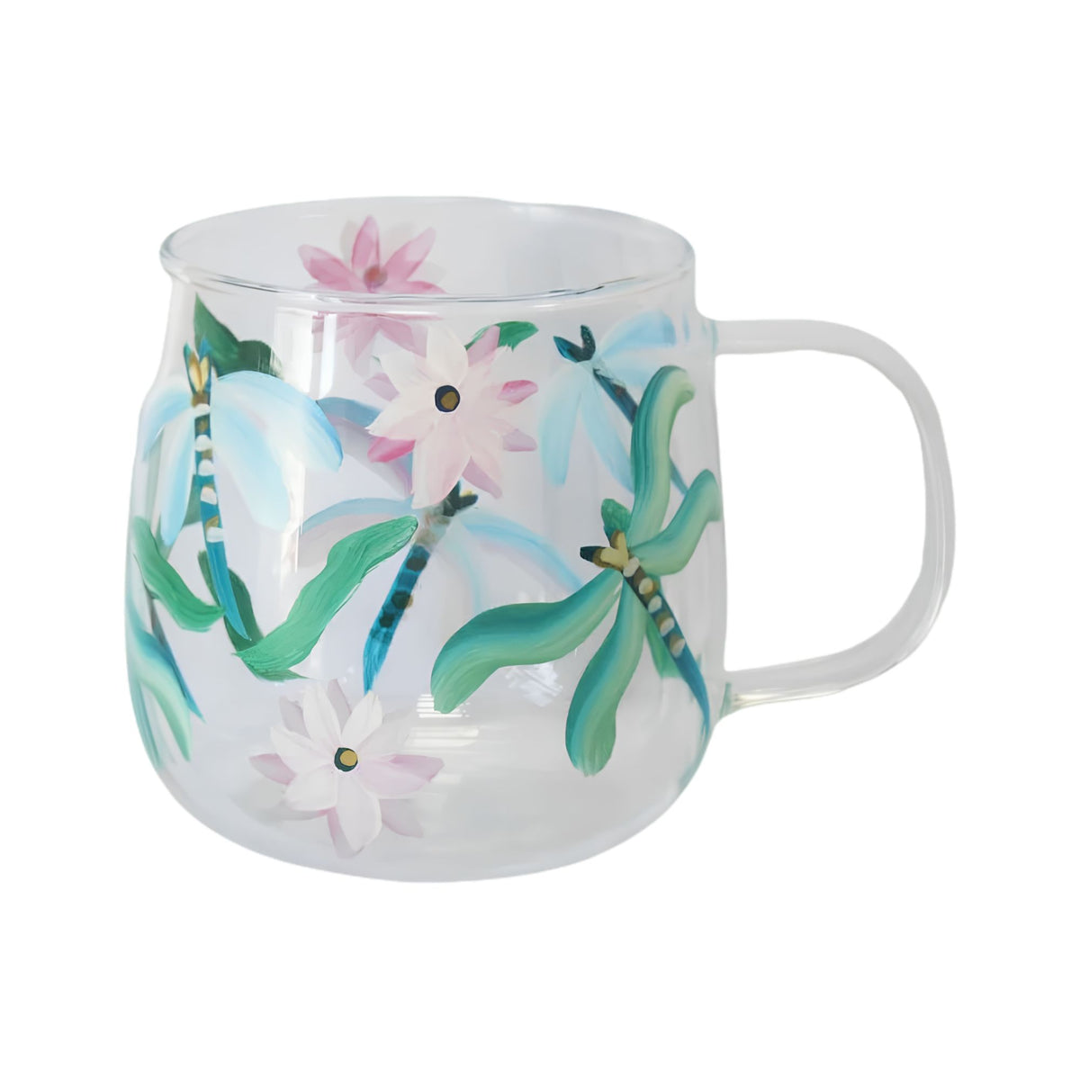 Blue floral art glass mug
