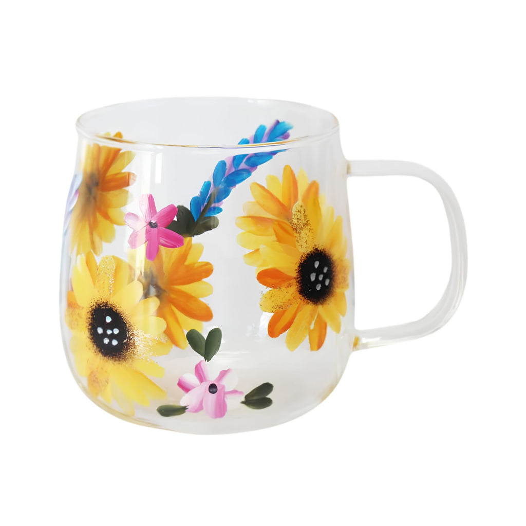Sunflower art glass mug